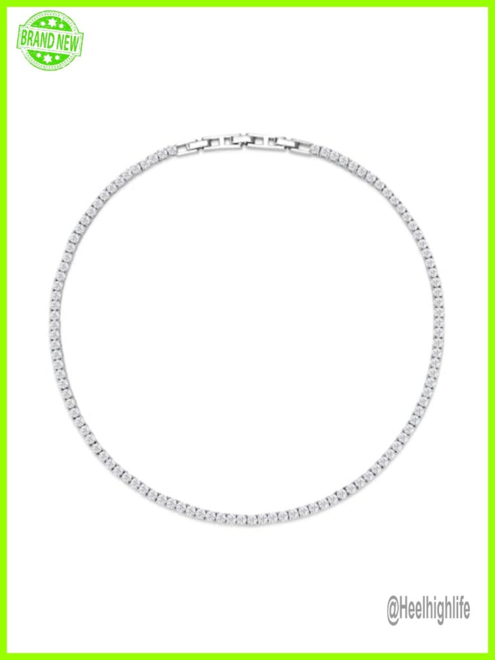 Tennis Choker Necklace 18K White Gold Plated Sterling Silver Adjustable